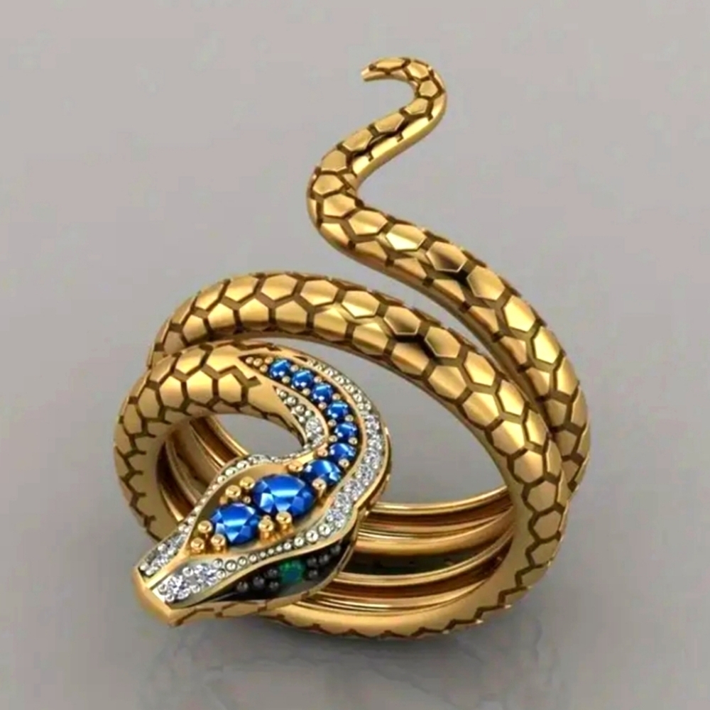 Women's Golden and Blue Snake Ring